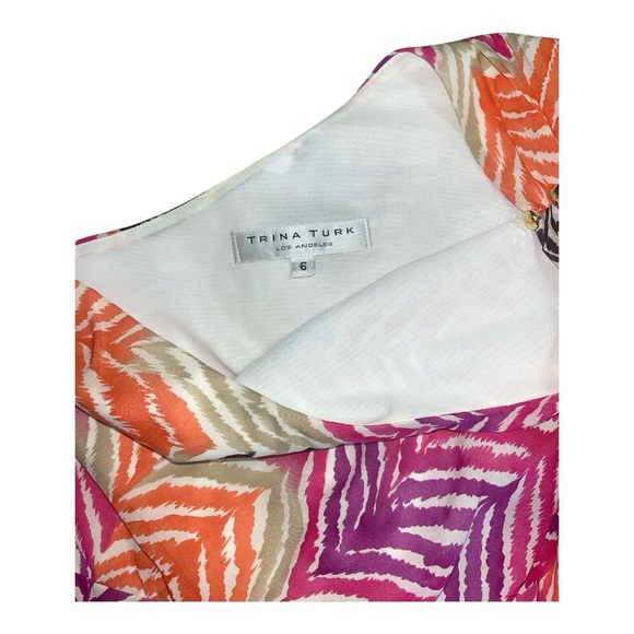 Trina Turk One Shoulder Dress - Pink, Orange, Brown 100% Silk - Picture 14 of 14